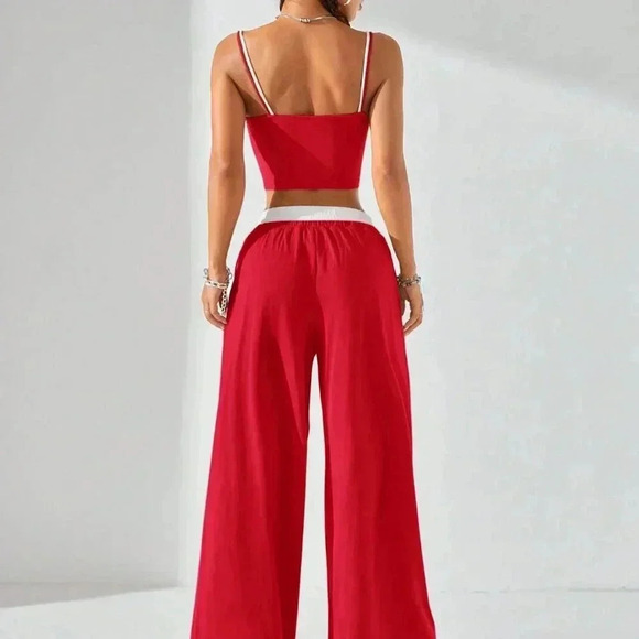 Red and White Casual Women's Sport Knit Tank Tops & Sweatpants - Picture 3 of 10